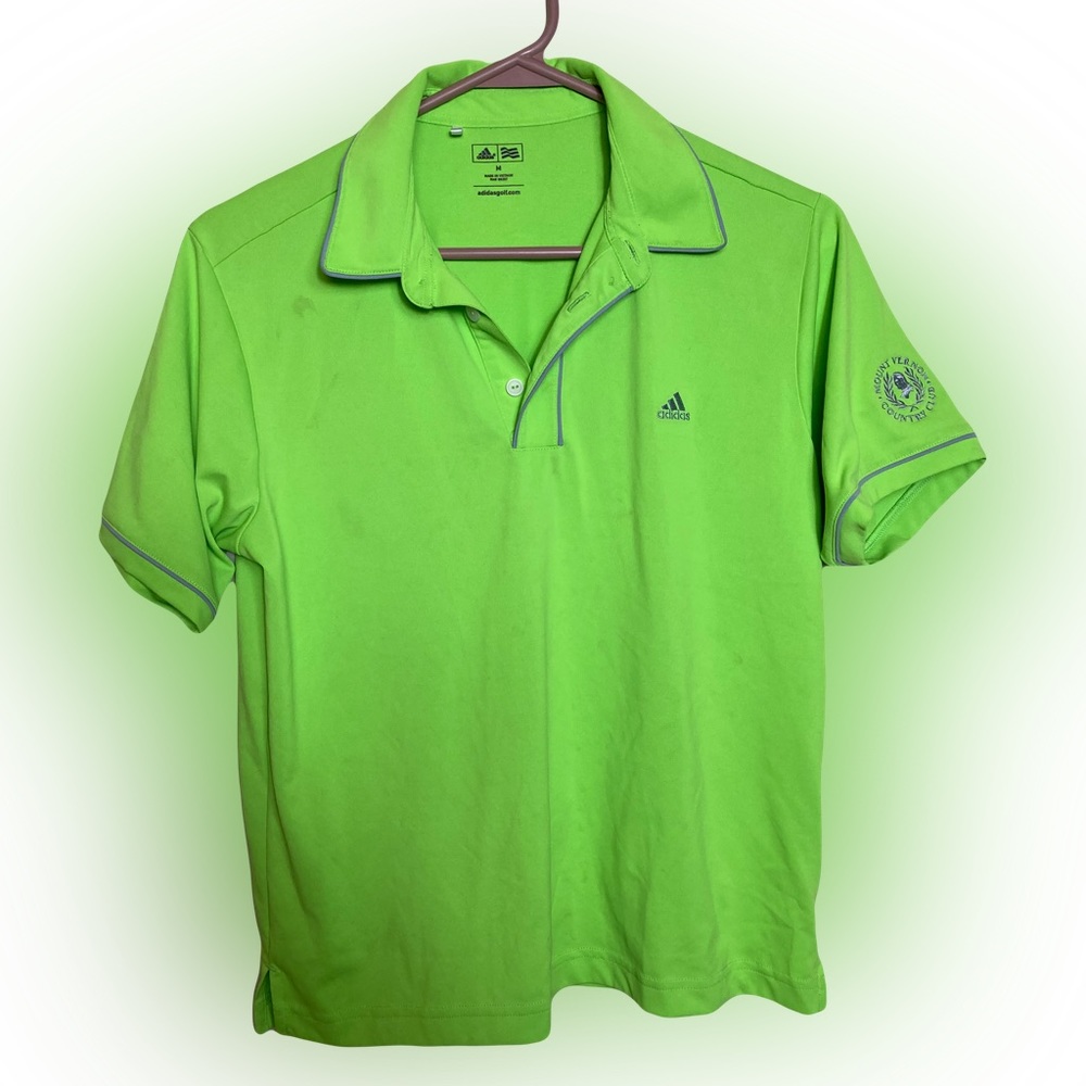 Green Adidas Sports Top Neon Size Medium Polo Short Sleeve
